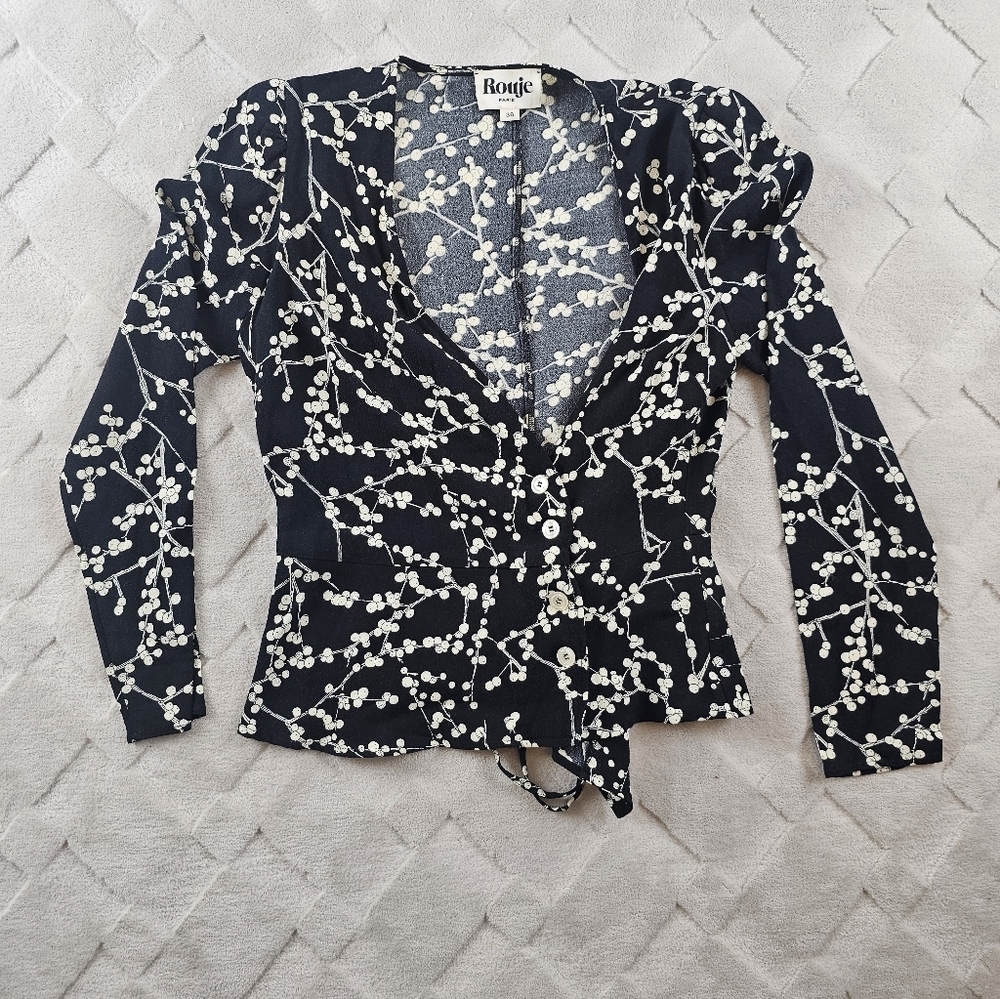 Rouje Gabin Black and White Floral Blouse Womens Medium (36)